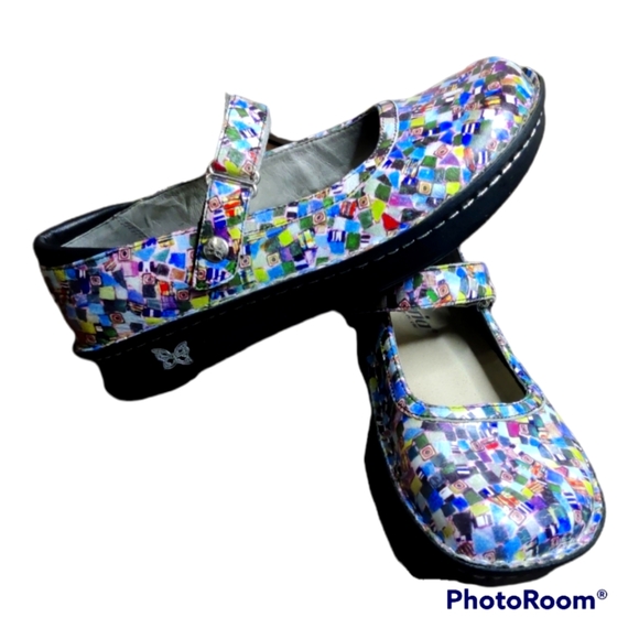 ALEGRIA "Belle" Mary Jane Style Shoes Multi Colored Cube Pattern Size 38 EUC - Picture 3 of 5